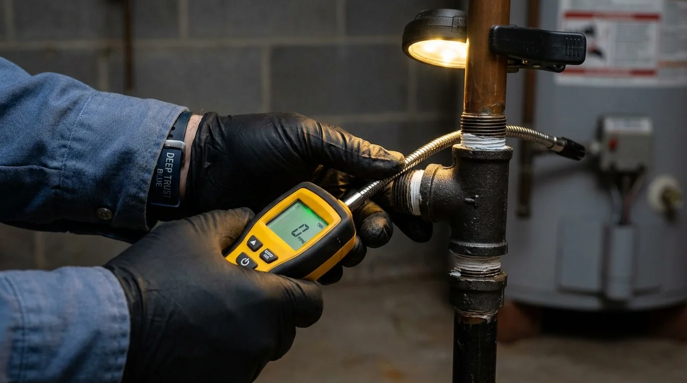 Gas leak detection with electronic sniffer by Johns Plumbing LLC in Minot